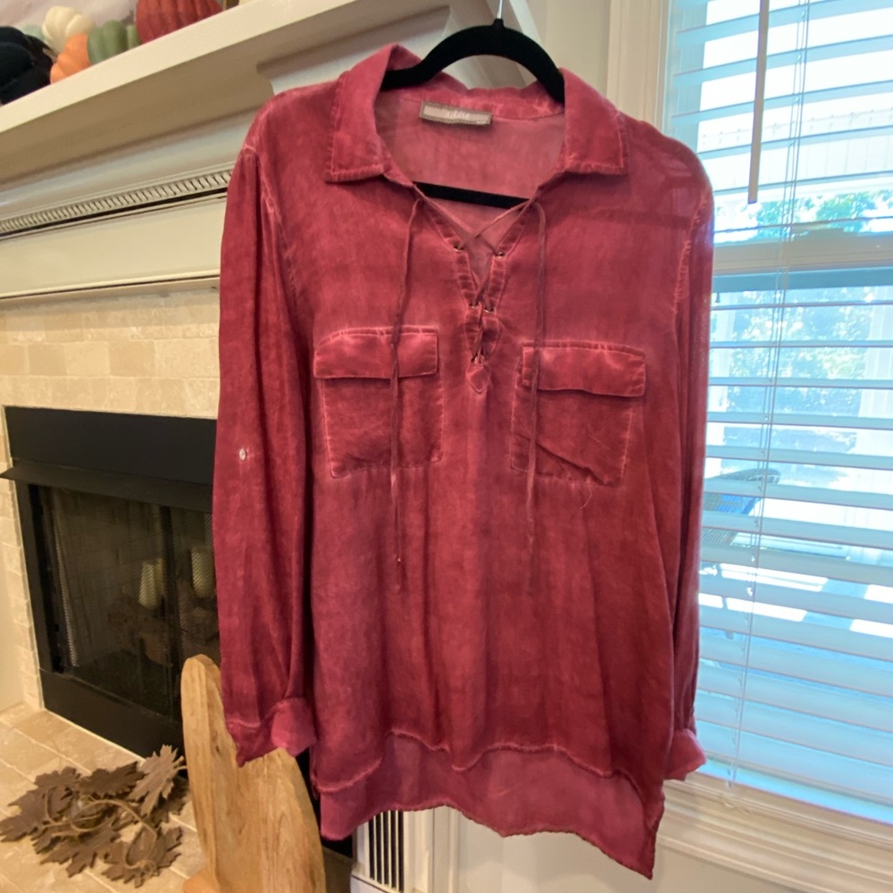 Tie-front blouse.
